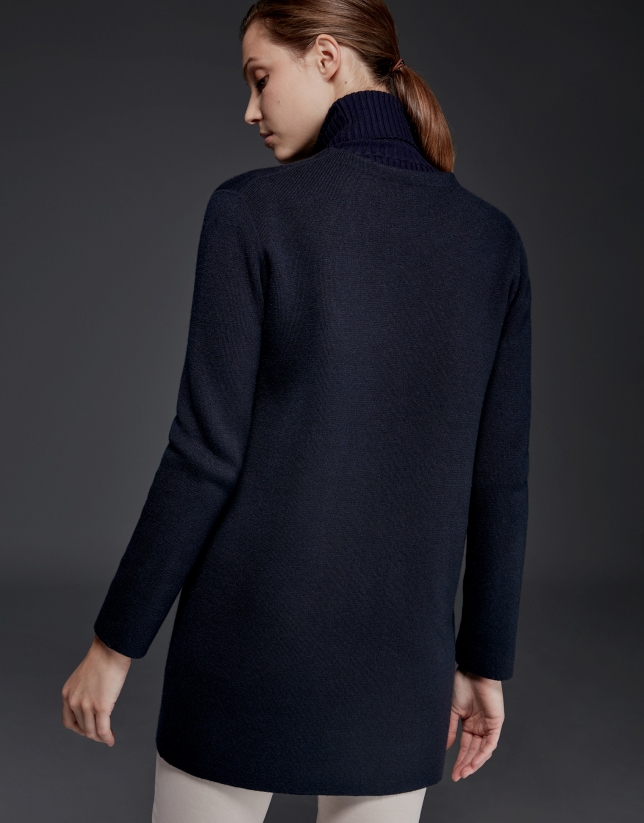 Navy blue, double-faced knit jacket