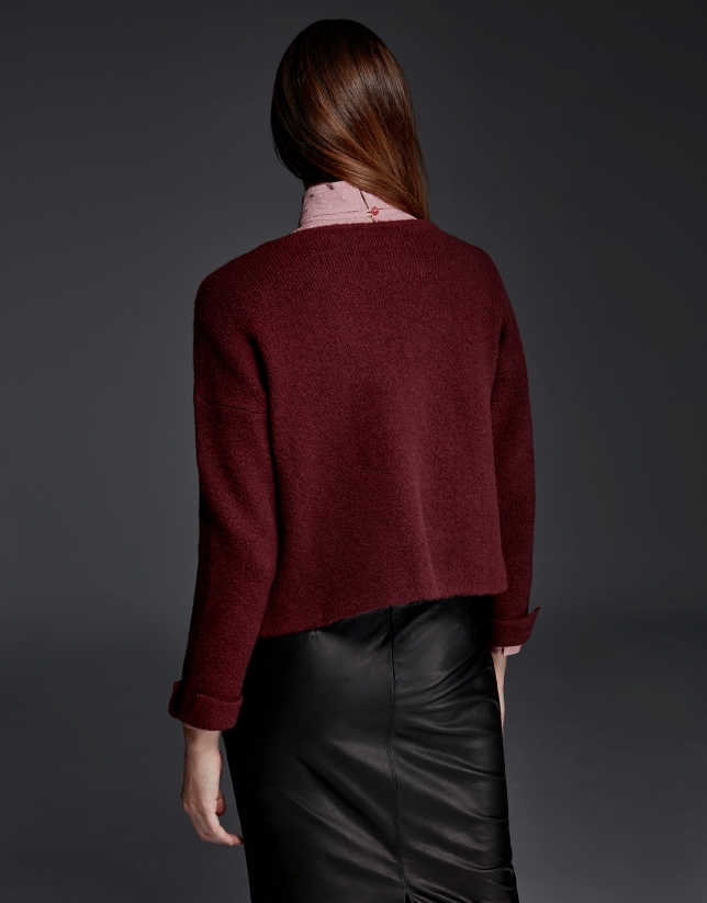 Burgundy thick knit short jacket