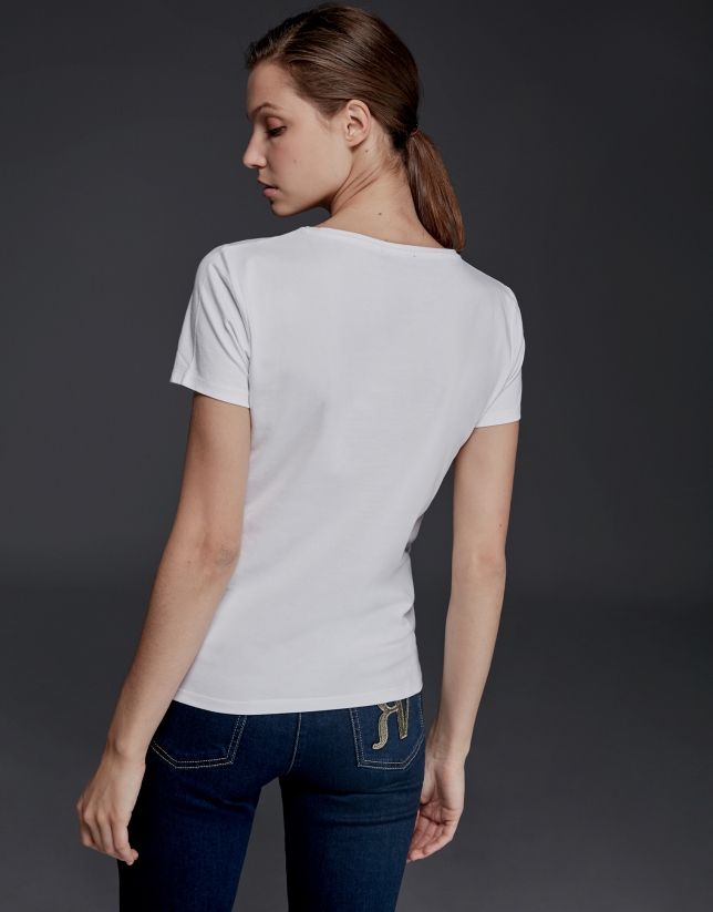 Camiseta blanca strass manga corta