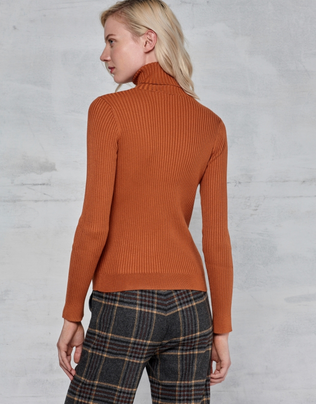 Pumpkin ribbed turtle neck sweater