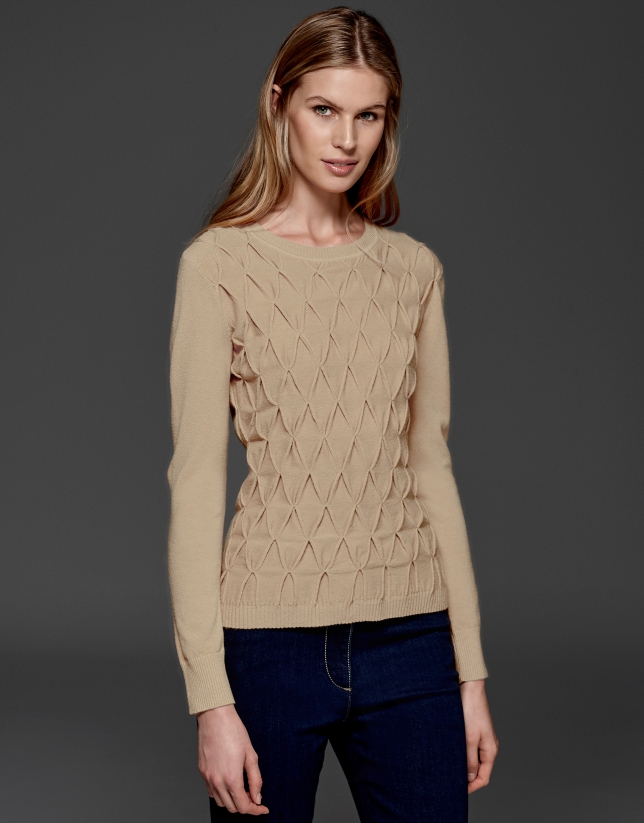 Ivory diamond print knit sweater