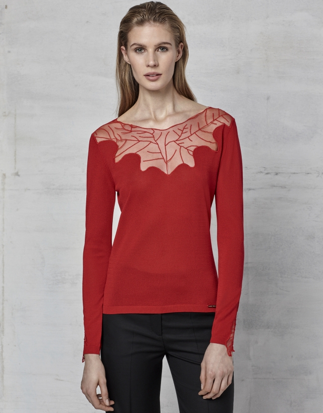 Deep red lace cocktail sweater