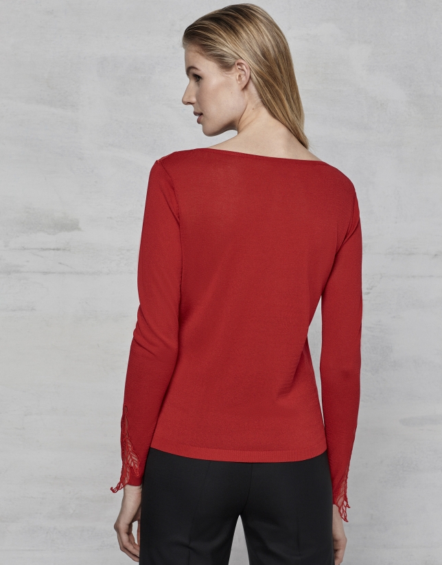 Deep red lace cocktail sweater