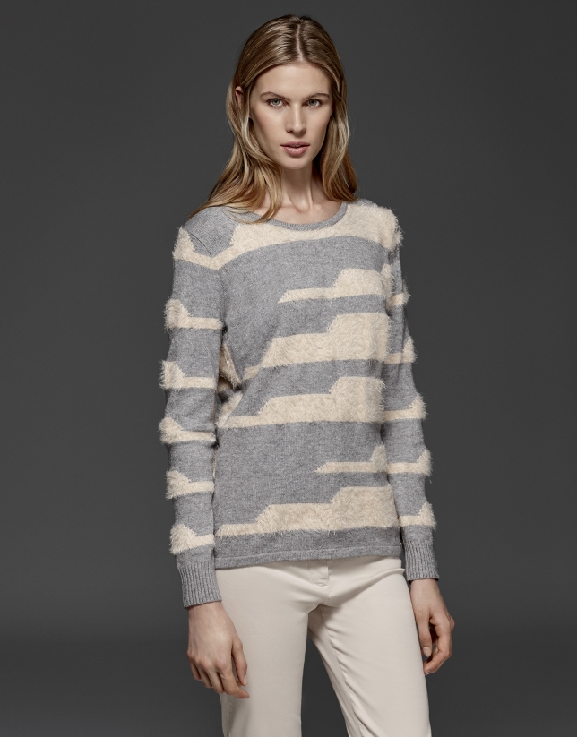 Beige/gray striped sweater