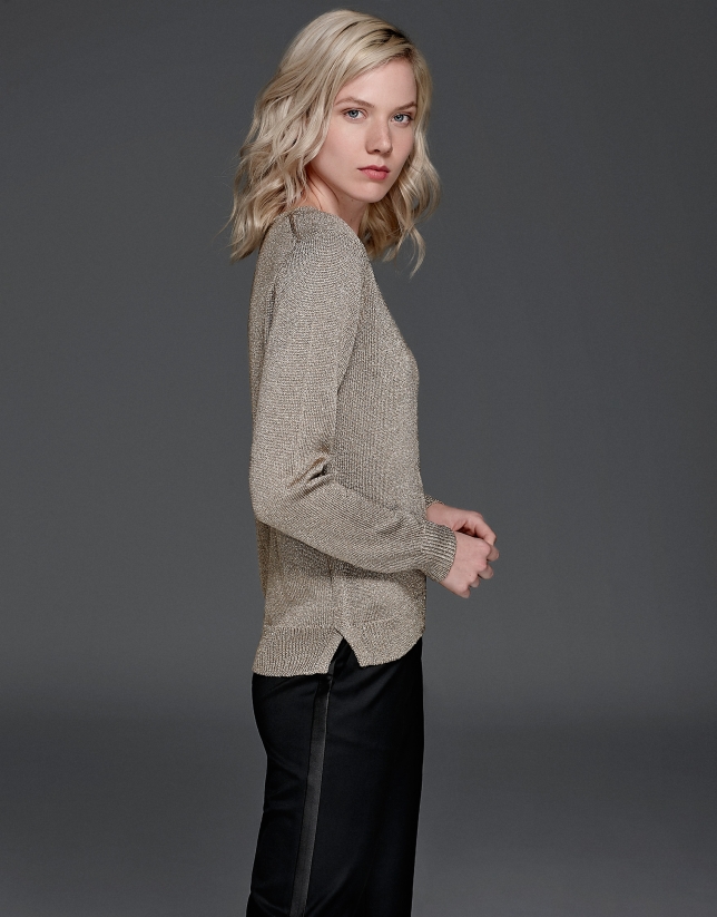 Metalized gold knit sweater