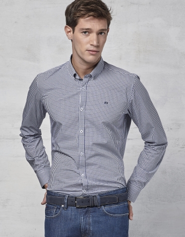 Navy blue Vichy shirt with design
