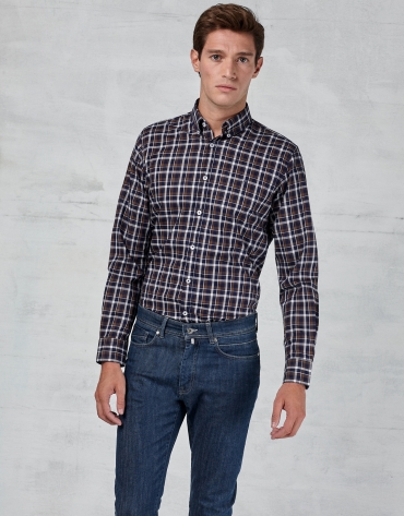Brown / navy blue / white checked shirt