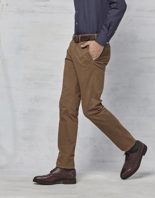 Brown chinos with micro print