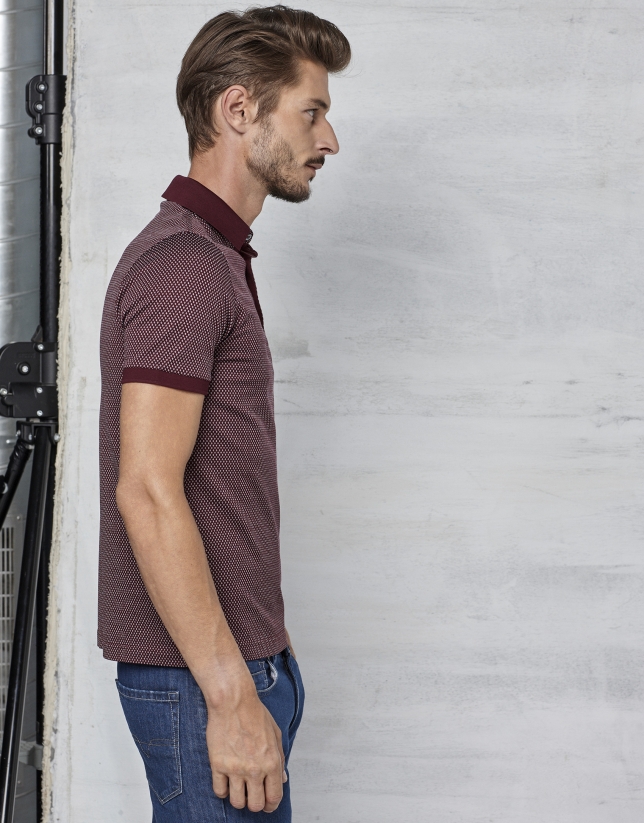 Maroon  short sleeved polo with white design