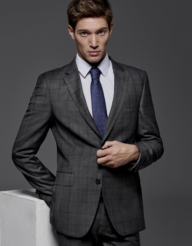 Gray checked slim fit suit