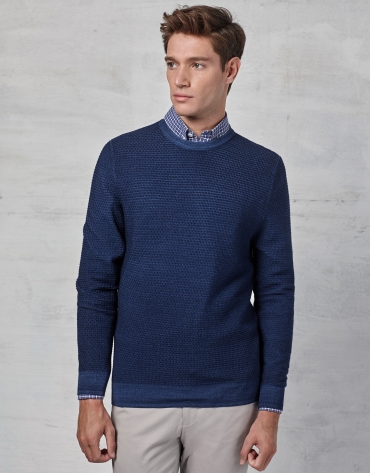 Blue woven sweater with square collar