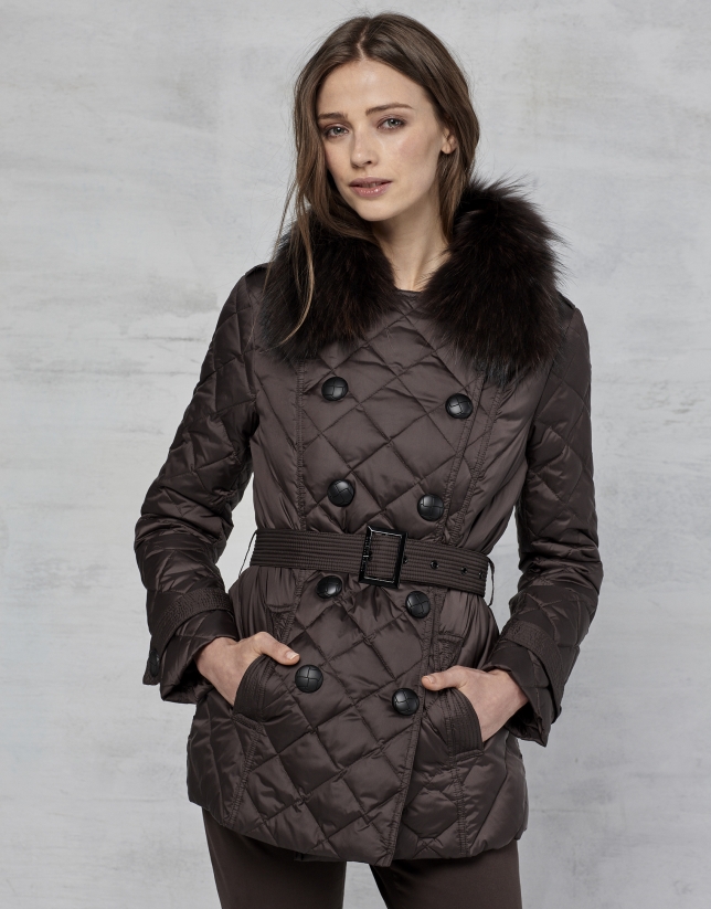 Brown quilted trench coat