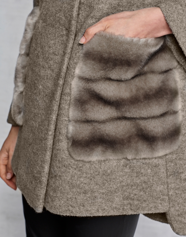 Beige virgin wool and fur coat