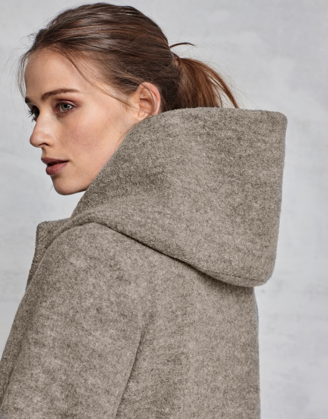 Beige virgin wool and fur coat