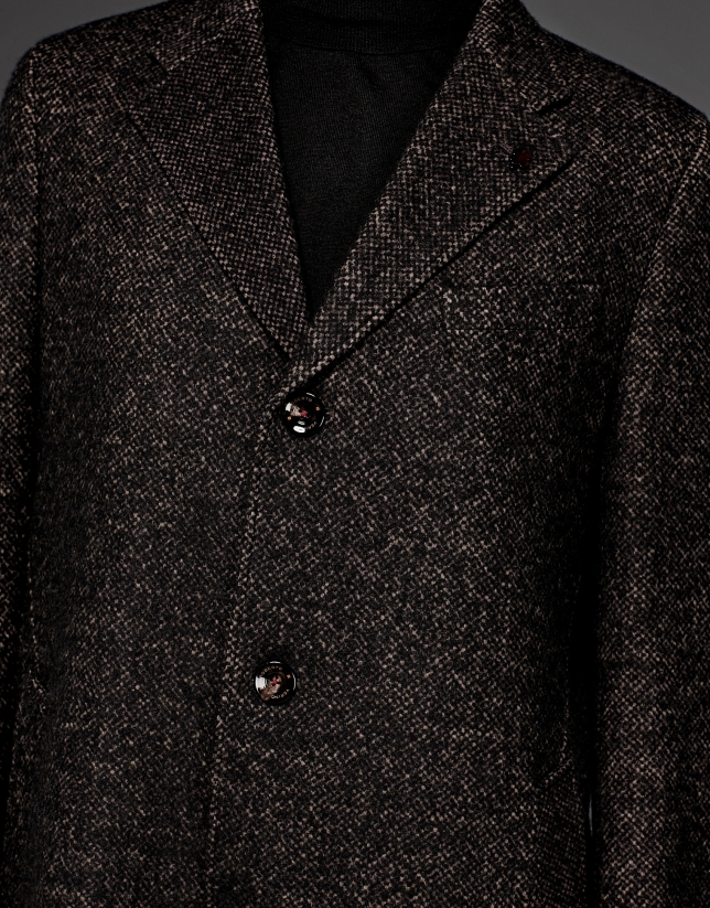 Abrigo clásico recto en lana tostado y negro