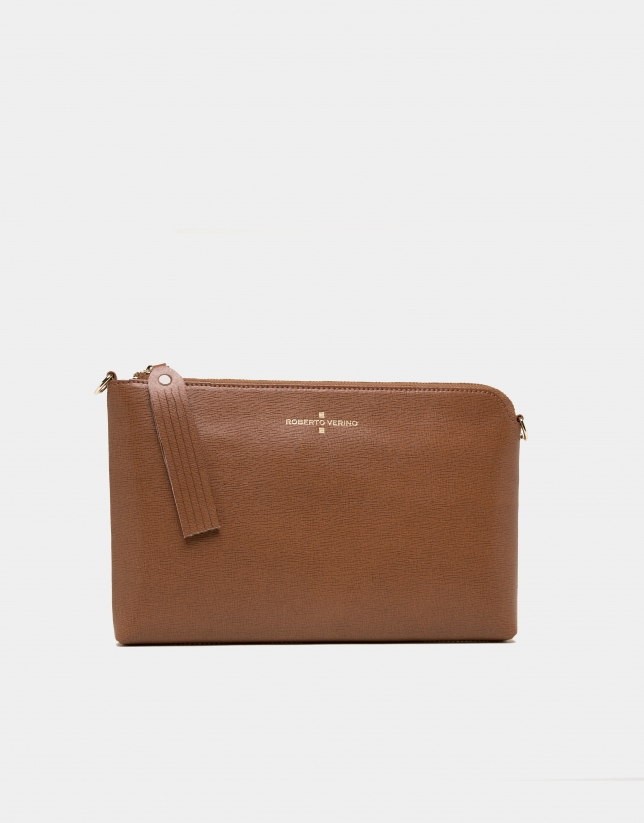 Brown Saffiano leather Lisa Clutch 