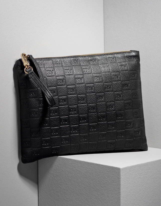 Black RV embossed leather bag 