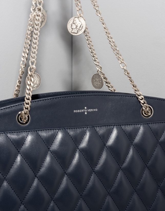 Dark blue quilted leather Monnaie shoulder bag