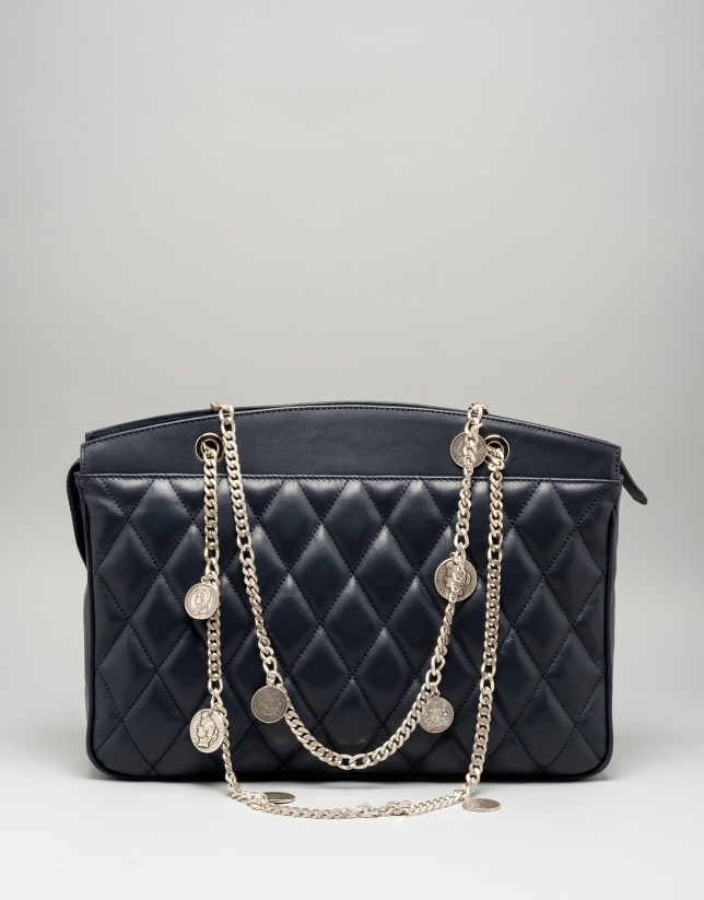 Dark blue quilted leather Monnaie shoulder bag