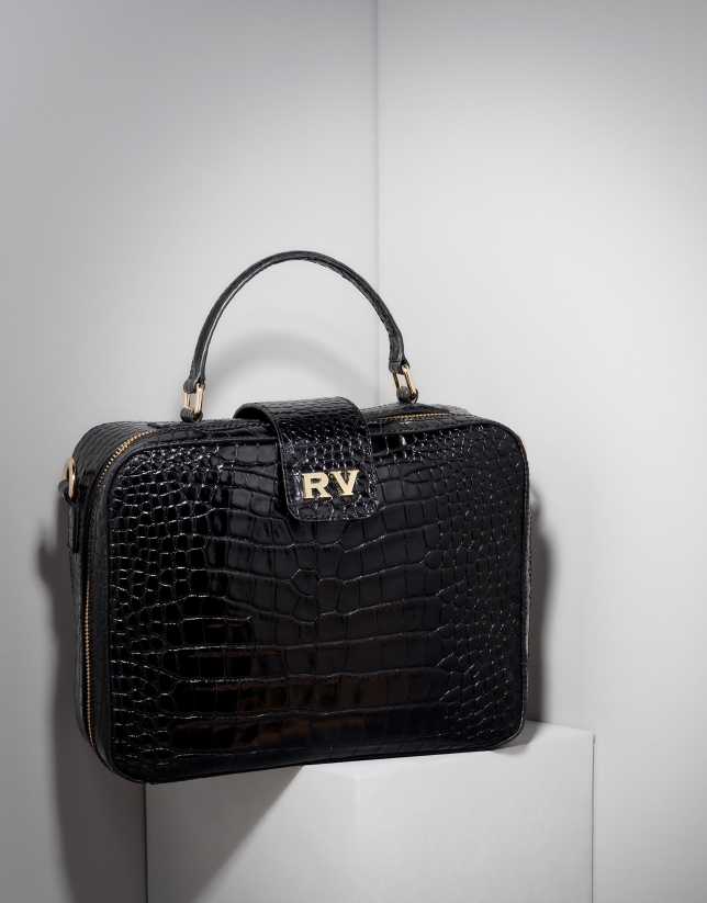 Black alligator leather Emma briefcase 