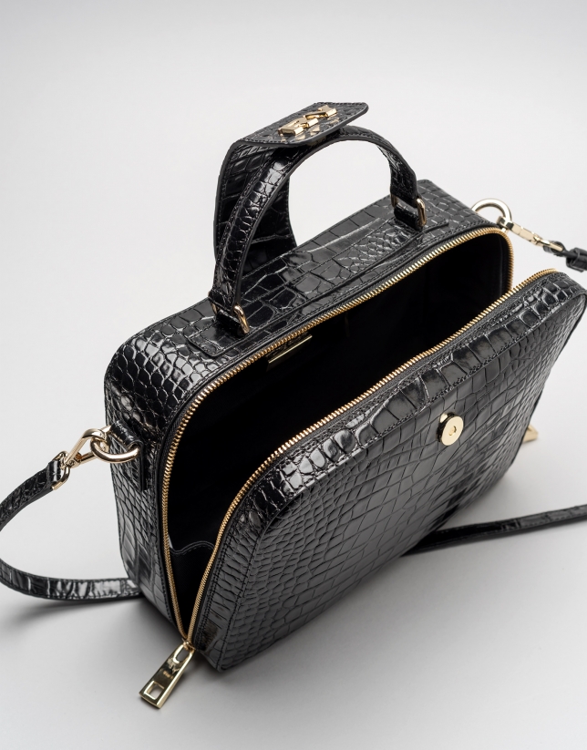 Black alligator leather Emma briefcase 