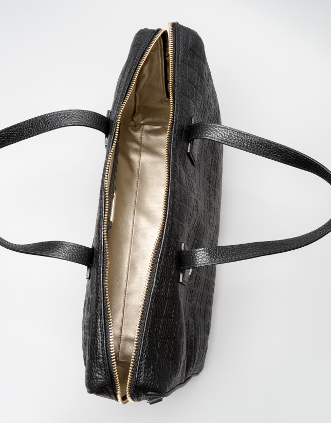 Black RV embossed leather Uve bowling bag