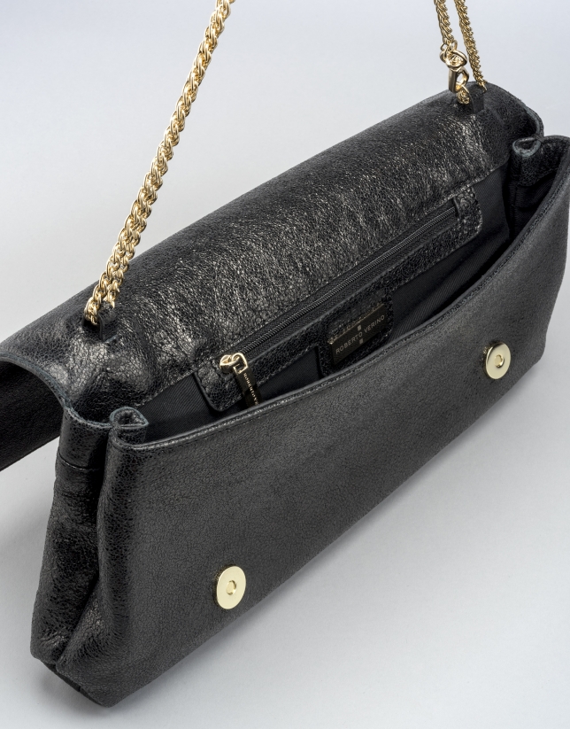 Black leather Tiffany clutch
