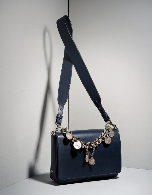 Blue leather Joyce billfold with chain