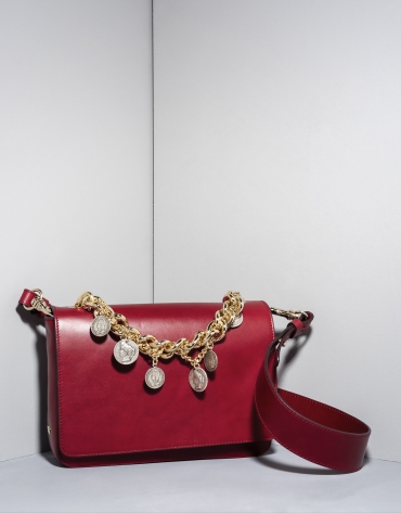 Red leather Joyce billfold with chain