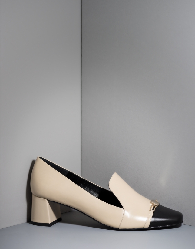 Zapato salón Cézanne en piel bicolor beige/negro