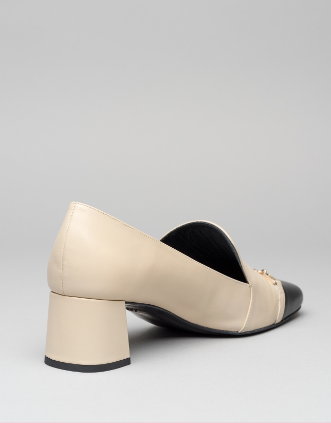Zapato salón Cézanne en piel bicolor beige/negro