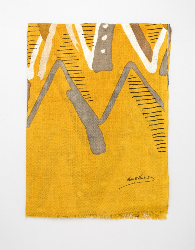 Mustard geometric print scarf
