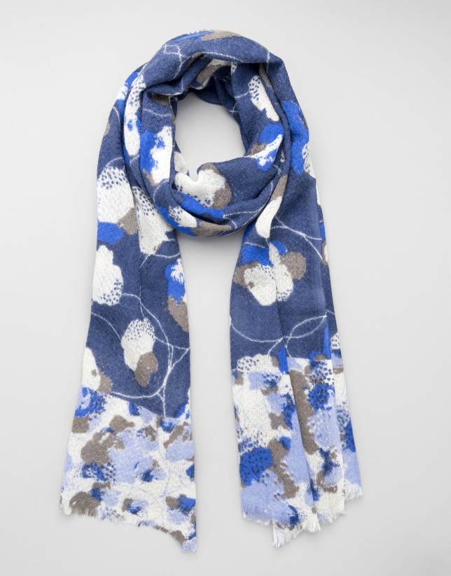 Blue floral print wool scarf