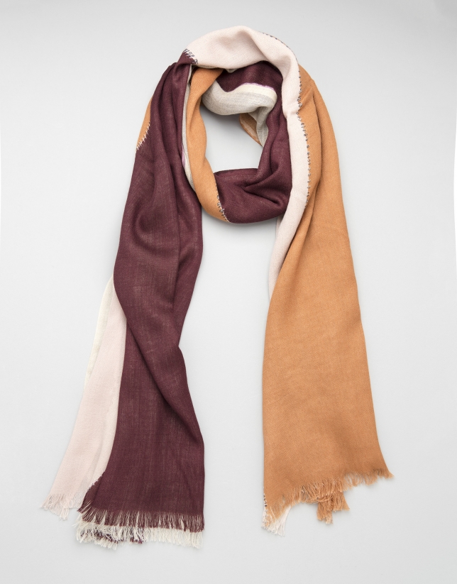 Orange geometric print wool scarf