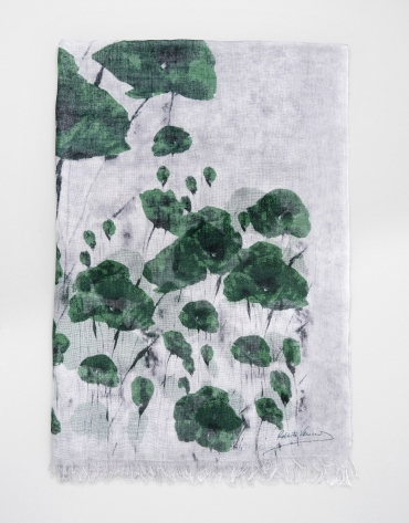 Green floral wool and silk scarf