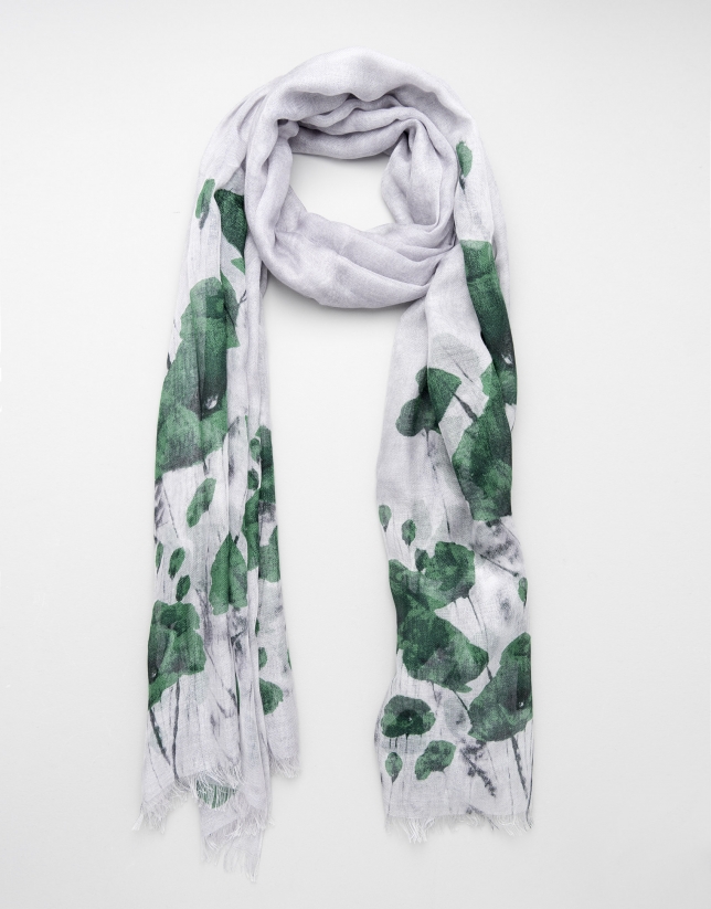 Green floral wool and silk scarf