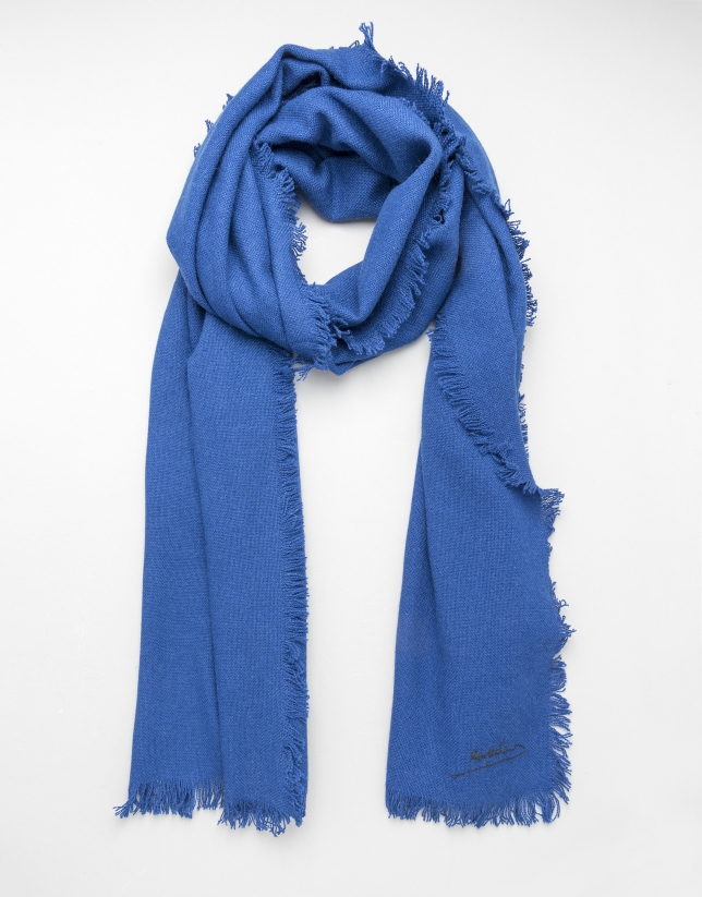 Blue wool, silk and cashmere scarf