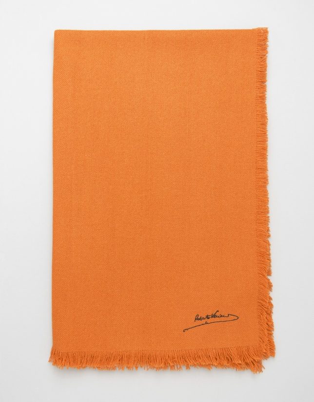 Orange wool, silk and cashmere scarf