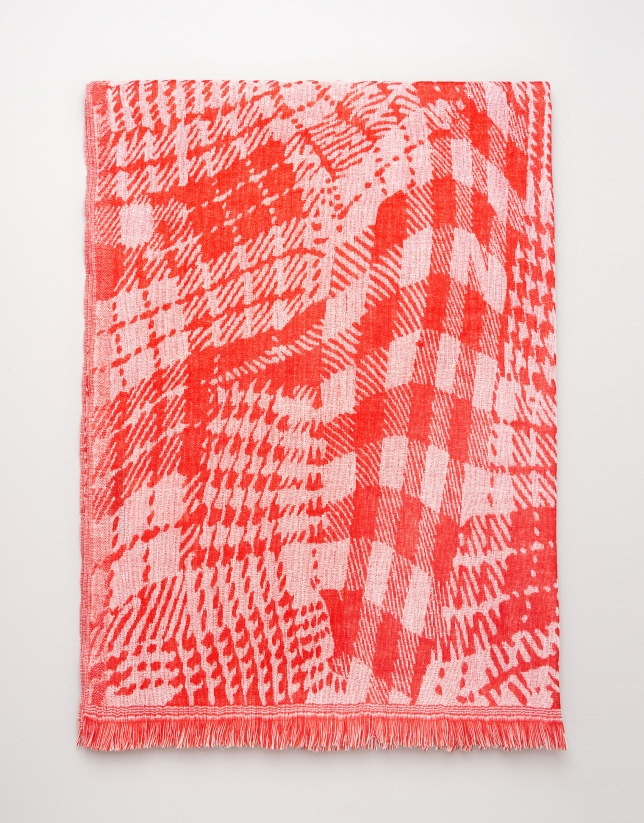 Red and beige geometric print wool scarf