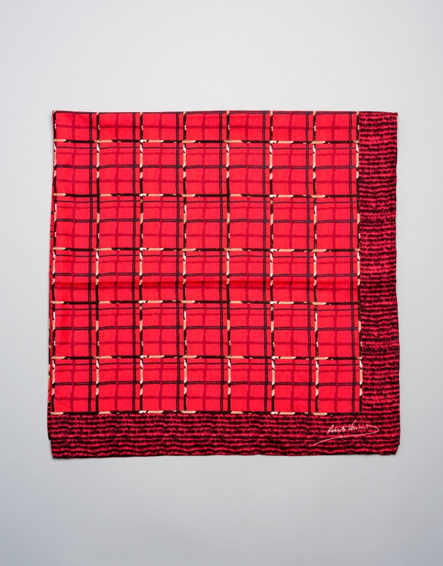 Red checked silk scarf