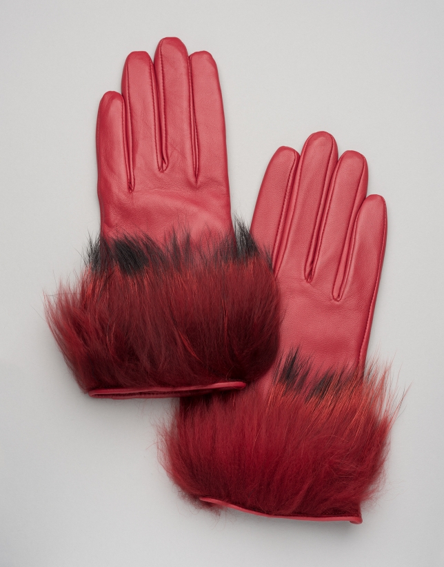 Red leather and fur gloves