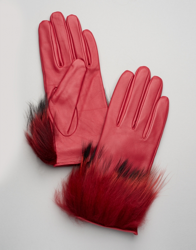 Red leather and fur gloves