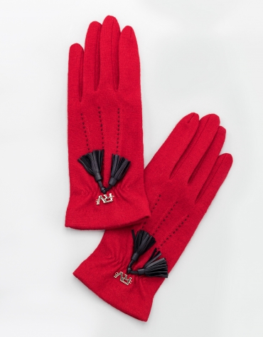 Red knit gloves with tassel