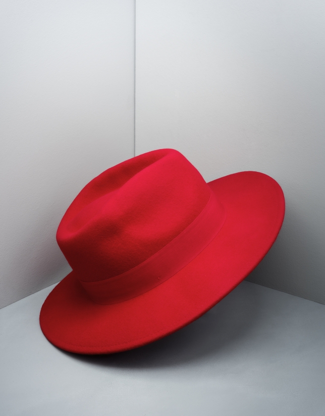 Red wool fedora hat