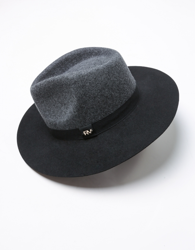 Grey and black wool fedora hat