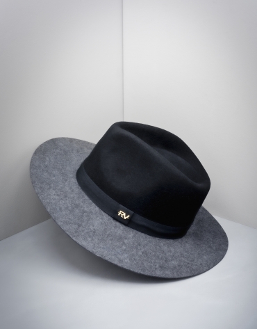 Black and grey wool fedora hat