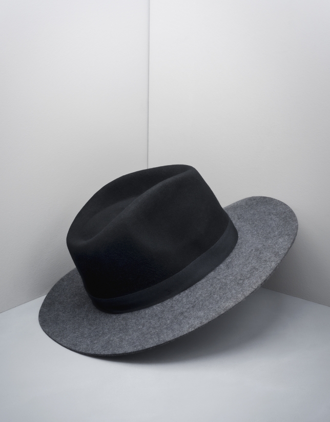 Black and grey wool fedora hat