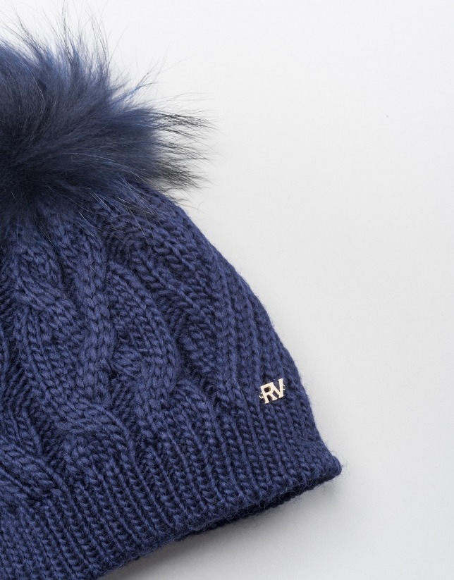 Gorro de lana con ochos pompón azul