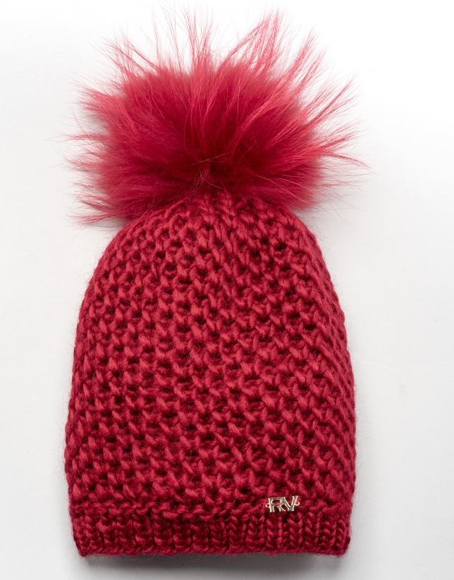 Red wool cap with pompom