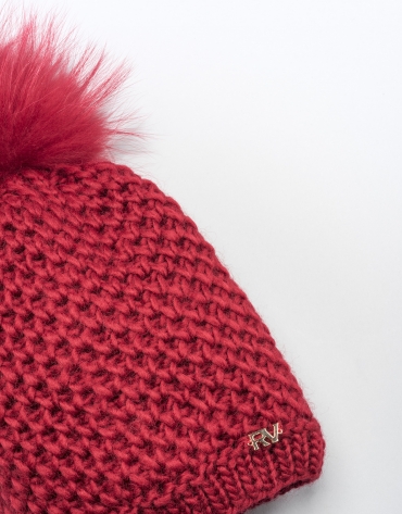 Red wool cap with pompom